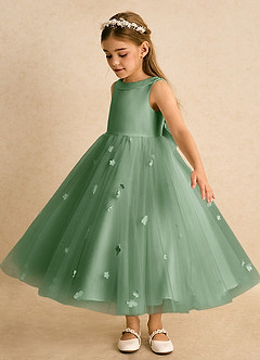Azazie Angel Flower Girl Dresses Matcha Ball-Gown Bow Tulle Dress image4