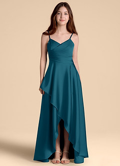 Azazie Prisha Junior A-Linie Plissee Stretch-Satin Kleid Tintenblau image5