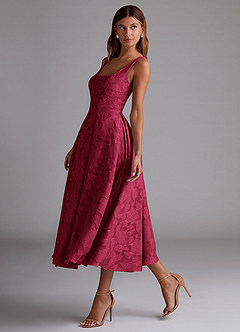 Azazie Amalie Bridesmaid Dresses Burgundy A-Line Pleated Floral Burnout Dress image4