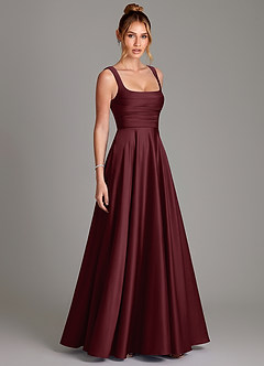 Azazie Azaria Bridesmaid Dresses Cabernet A-Line Corset Stretch Satin Dress image4