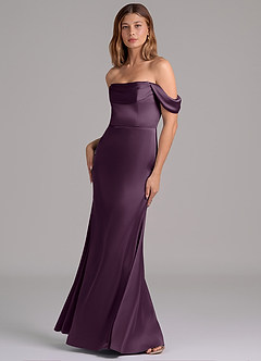 Azazie Miley Venta Final Vestido de Ciruela de Satén Elástico de Corte Sirena Convertible con Vestidos sin tirantes image5