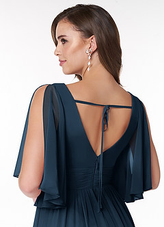 Azazie Temeka Robes de demoiselle d'honneur Robe Trapèze en Mousseline de soie Drapé Bleu Marine Foncé image9