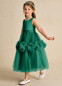 Azazie Vola Flower Girl Dresses Emerald Ball-Gown Sleeveless Tulle Dress image4