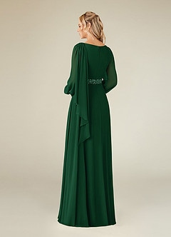 Azazie Priyanka Mother of the Bride Dresses Dark Green A-Line Boatneck Pleated Chiffon Dress image2