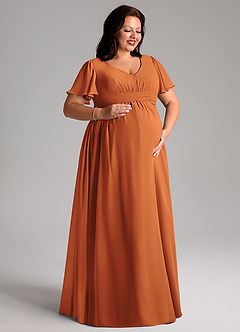 Azazie Verna Maternity Bridesmaid Dresses A-Line V-Neck Ruched Chiffon Floor-Length Dress image10