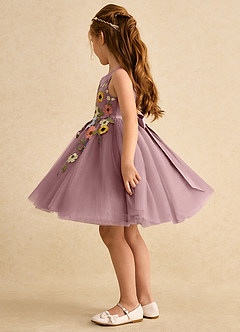 Azazie Prima Flower Girl Dresses Dusty Rose A-Line Bow Tulle Dress image4