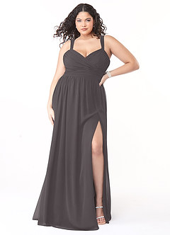 Azazie Aziza Bridesmaid Dresses Steel Grey A-Line V-Neck Pleated Chiffon Dress image7