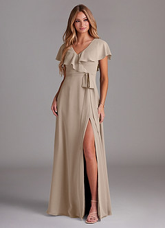 Azazie Lainey Bridesmaid Dresses Taupe A-Line with Pockets Chiffon Dress image3