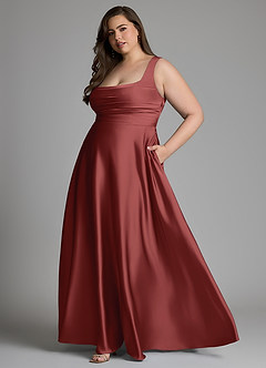 Azazie Azaria Robes de demoiselle d'honneur Robe Trapèze en Satin extensible Corset Terracotta image10