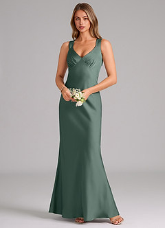 Azazie Kamila Abiti da Damigella Abito A-Line in Raso Elasticizzato Plissettato Muschio Marino image4