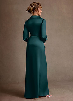 Azazie Jacinta Mère de la mariée Robes Robe Fourreau en Satin extensible Plissée Vert Pin image3