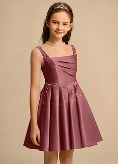 Azazie Jello Flower Girl Dresses Amethyst Ball-Gown Pleated Matte Satin Dress image3
