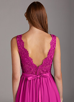 Azazie Elly Bridesmaid Dresses Fuchsia A-Line Lace Scoop Neck Chiffon Dress image4