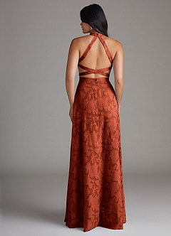 Azazie Clarice Robes de demoiselle d'honneur Robe Trapèze en Blumen-Burnout Fente Latérale Auburn image2