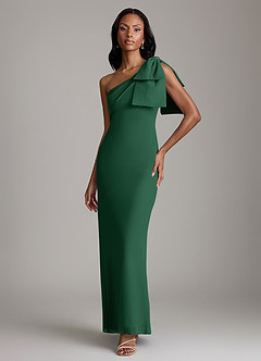 Azazie Yuanna Vestidos de damas de honor Vestido de Verde Oscuro de Gasa de Corte Sirena con Hombro unilateral image1