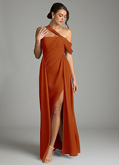Azazie Kassandra Bridesmaid Dresses Paprika A-Line Off the Shoulder Chiffon Dress image3