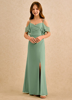 Azazie Pippy Girls Formal Abiti da Ragazza di Fiori Abito A-Line in Chiffon Scollo a Cuore Matcha image4