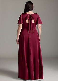 Azazie Kimber Bridesmaid Dresses Burgundy A-Line Ruched Stretch Satin Dress image8