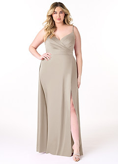 Azazie Dalilah Bridesmaid Dresses Frost A-Line V-Neck Pleated Stretch Satin Dress image6