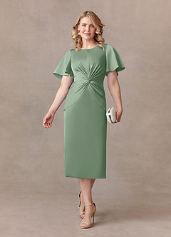 Azazie Everlyn Mother of the Bride Dresses Matcha Sheath Pleated Stretch Satin Dress image1