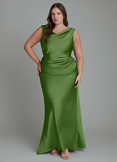 Azazie Kieryn Bridesmaid Dresses Basil Mermaid Pleated Stretch Satin Dress image7