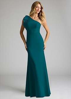 Azazie Rinna Bridesmaid Dresses Peacock Mermaid One Shoulder Stretch Crepe Dress image3