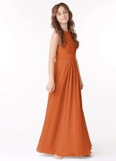 Azazie Bonnie Junior Cinnamon A-Line Pleated Chiffon Dress image2