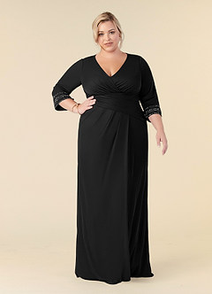 Azazie Rosena Final Sale Black Sheath Pleated Mesh Dress image7