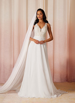 Azazie Trixie Wedding Dresses A-Line Sequins Chiffon Chapel Train Dress image3