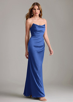 Azazie Lucille Bridesmaid Dresses Royal Blue Mermaid Strapless Stretch Satin Convertible Dress image4