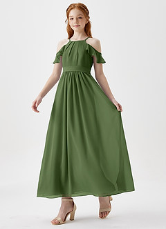 Azazie Chaya Junior Olive A-Line Off the Shoulder Chiffon Dress image5
