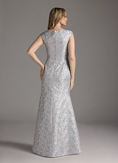 Azazie Elanor vestidos de madre de la novia Vestido de Azul Polvoriento de jacquard 1 de Sirena con Plisado image8