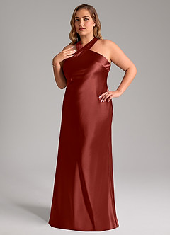 Azazie Doretta Bridesmaid Dresses Terracotta Mermaid Bow Metallic Satin Dress image8