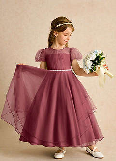 Azazie Duckie Blumenmädchenkleider Ballkleid Plissee Tüll Kleid Merlot image3