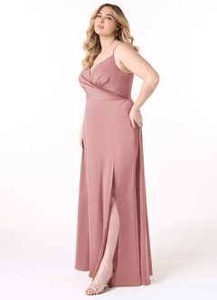 Azazie Dalilah Vestidos de damas de honor Vestido de Rosa Polvorienta de Satén Elástico de Corte en A con Cuello en V plisado image8