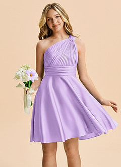 Azazie Charlize Junior Lilac A-Line Pleated Stretch Satin Dress image5