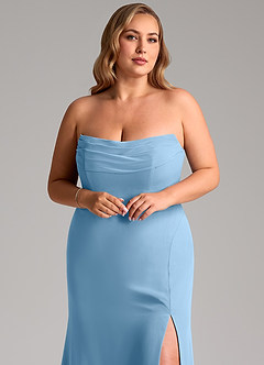 Azazie Saige Abiti da Damigella Abito Convertibile A-Line in Chiffon a Spalla Scoperta Blu Acciaio image11