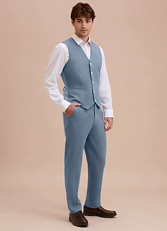 front Ethan 더스티 블루 세련된 직조 슈트 조끼