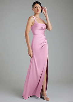 Azazie Sierra Bridesmaid Dresses Candy Pink A-Line Corset Stretch Satin Dress image4