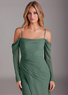 Azazie Hallie Bridesmaid Dresses Sea Moss Mermaid Long Sleeve Chiffon Dress image2