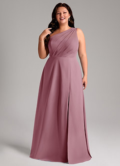 Azazie Phaedra Bridesmaid Dresses Vintage Mauve A-Line One Shoulder Chiffon Dress image13