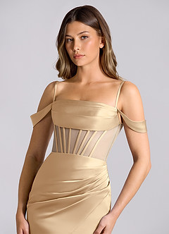 Azazie Alyce 신부 들러리 드레스 인어 오프 더 숄더 스트레치 새틴 바닥 길이 드레스 image6