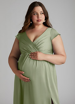 Azazie Allessia Maternity Bridesmaid Dresses A-Line Pleated Stretch Satin Floor-Length Dress image13