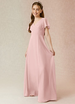 Azazie Induh Junior Vestido Pó Rosa de Chiffon de Linha A com Franzido image3