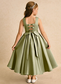 Azazie Junebuj Flower Girl Dresses Moss Green Ball-Gown Pleated Matte Satin Dress image1