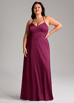 Azazie Mei Bridesmaid Dresses Red Plum A-Line V-Neck Stretch Satin Dress image7