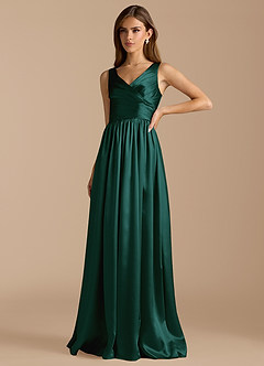 Azazie Keyla Bridesmaid Dresses Pine A-Line Pleated Metallic Satin Dress image5