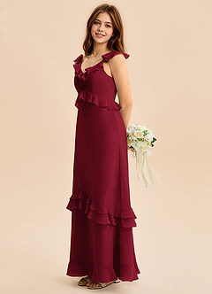 Azazie Tavie Junior Burgundy A-Line Ruched Chiffon Dress image6