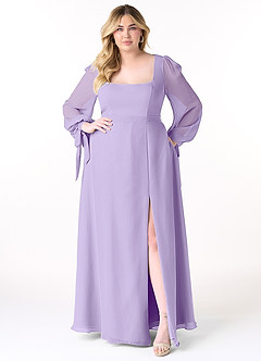 Azazie Leonia Robes de demoiselle d'honneur Robe Trapèze en Mousseline de soie Manche longue Lilas image11