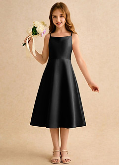 Azazie Jaella Girls Formal Blomsterpigekjoler A-Line Plisseret Mat satin Te-længde Kjole image4